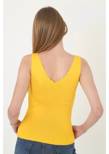 Kadın V Yaka Fırfır Detay Crop - Sarı fiyatları