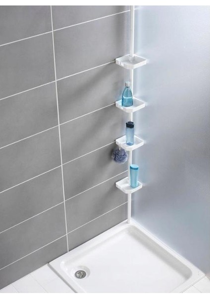 Gbmotion Teleskopik Beyaz Köşe Duş Rafı – 4 Katlı Metal Banyo Organizeri, 300 Cm’ye Kadar Ayarlanabilir