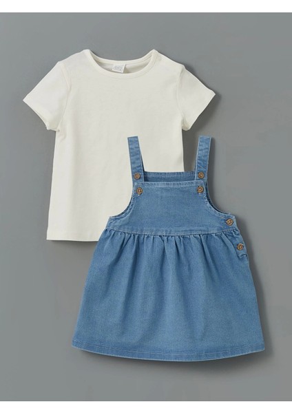 Lcw Baby Mavi Kız Bebek Jean Elbise ve Bluz 2'li