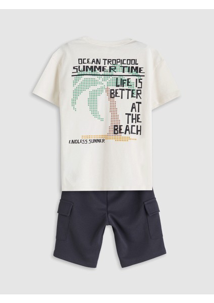Lcw Kids Bej Baskılı Erkek Çocuk Tişört ve Cepli Şort 2'li