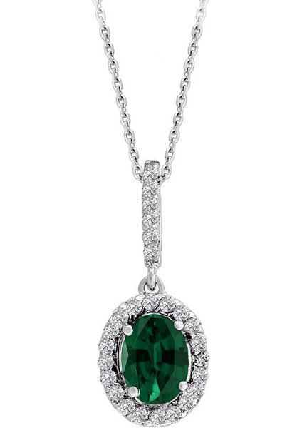 Oval Zümrüt Ve Pırlanta Taşlı Kolye 0403P0005
