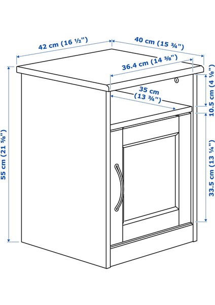 Songesand Komodin 42 x 40 cm Beyaz Kapaklı Kablo Çıkışlı Dolap
