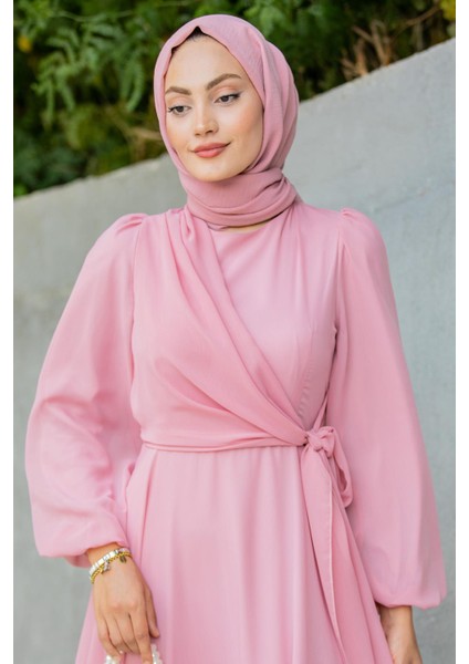 Narin Mat Şifon Tesettür Abiye-Pembe fiyatları
