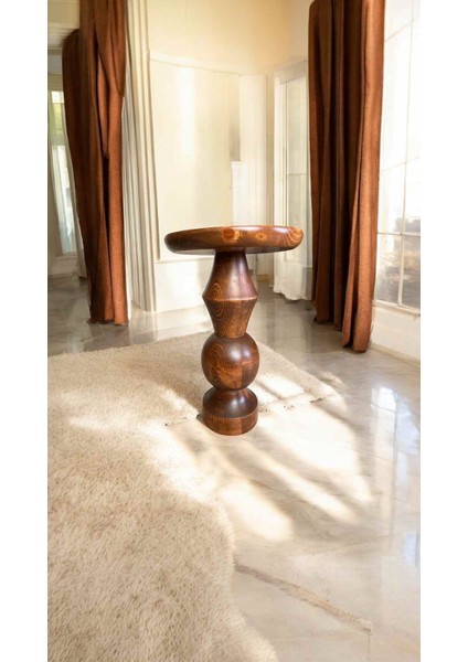 Açık Ceviz Renk Tekli Mantar Yan Sehpa – El Yapımı Doğal Ahşap