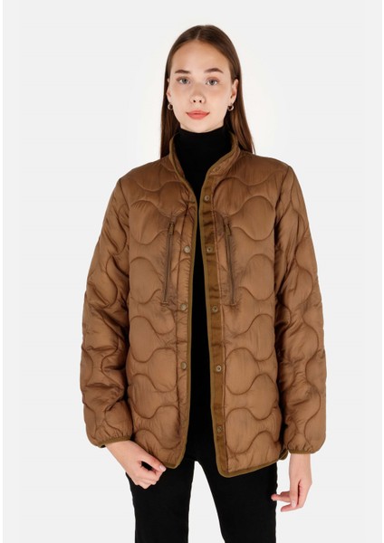 Regular Fit Dik Yaka Kadın Kahverengi Mont