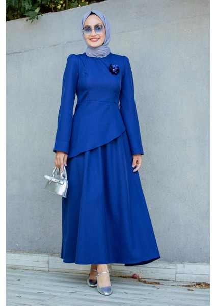 Rise Keten Broşlu Bluz Etek Takım-Laci