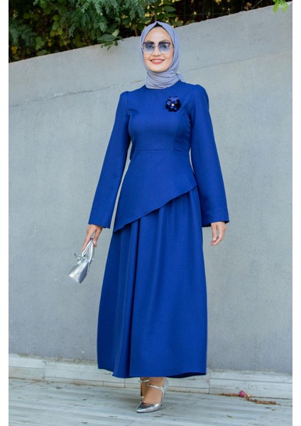 Rise Keten Broşlu Bluz Etek Takım-Laci modelleri