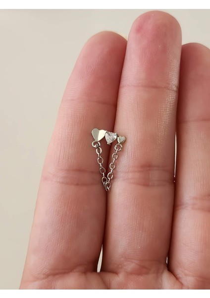 Kalp Zincir Sallantılı Model Kıkırdak Tragus Helix Piercing Gümüş Renk Küpe fiyatları