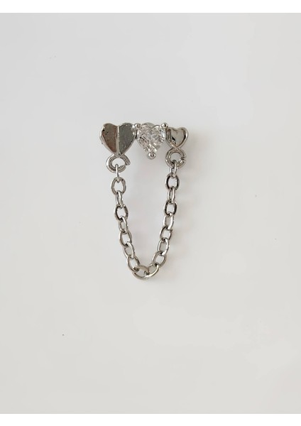 Kalp Zincir Sallantılı Model Kıkırdak Tragus Helix Piercing Gümüş Renk Küpe modelleri