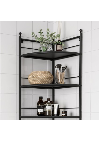 Frösjön Raf Ünitesi 35 x 156 cm Siyah Ayarlanabilir Ayaklı Duvara Sabitlenebilir Banyo Düzenleyici