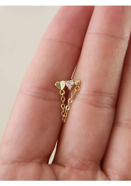 Kalp Zincir Sallantılı Model Kıkırdak Tragus Helix Piercing Gold Altın Renk Küpe fiyatları