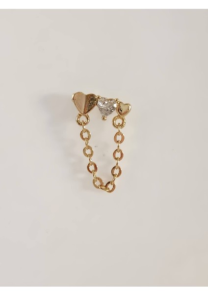Kalp Zincir Sallantılı Model Kıkırdak Tragus Helix Piercing Gold Altın Renk Küpe modelleri