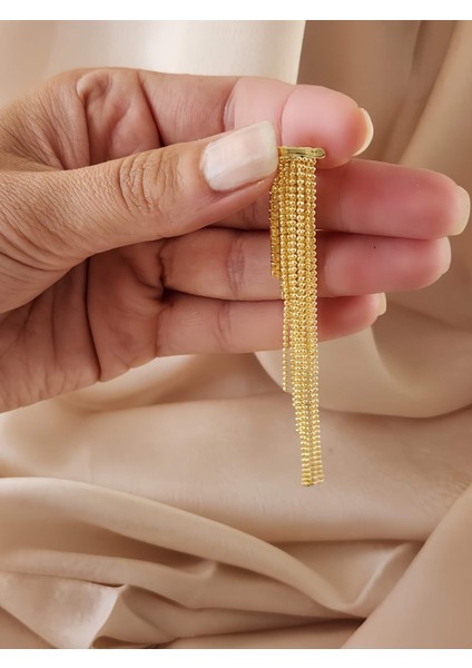 Kristal Taşlı Zincir Sallantılı Deliksiz Kıkırdak Gold Altın Renkli Küpe fiyatları