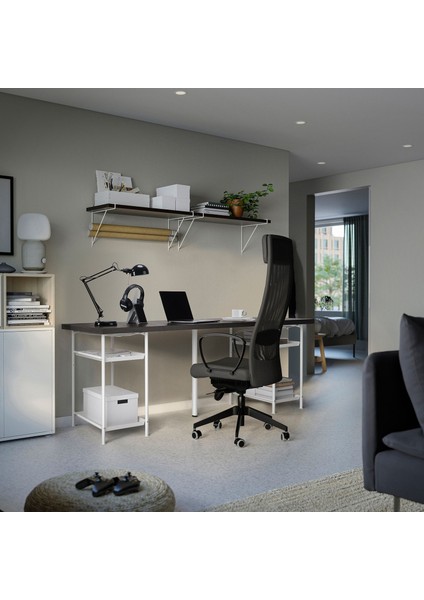 Lagkapten Spand Çalışma Masası 200 x 60 cm Venge Beyaz Kablo Düzenleyicili fırsatları