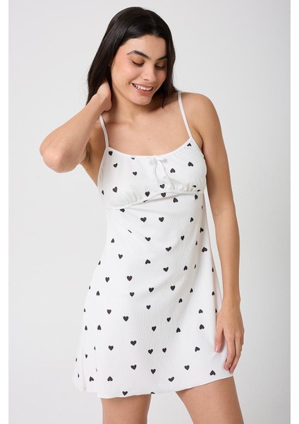 Kalp Baskılı Askılı Mini Pijama Gecelik+Tanga fiyatları
