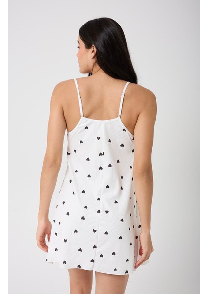 Kalp Baskılı Askılı Mini Pijama Gecelik+Tanga modelleri