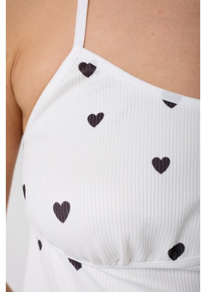 Kalp Baskılı Askılı Mini Pijama Gecelik+Tanga indirimleri