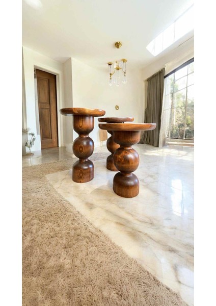 Açık Ceviz Renk Ahşap Mantar Sehpa Seti – Modern 3’lü Yan Sehpa Takımı fiyatları