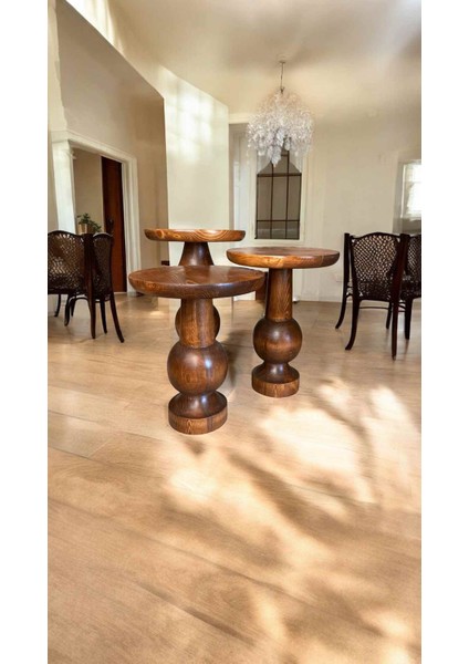 Açık Ceviz Renk Ahşap Mantar Sehpa Seti – Modern 3’lü Yan Sehpa Takımı modelleri