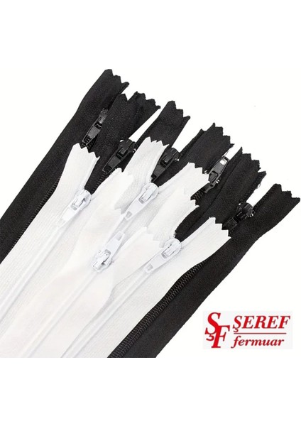 18 cm Siyah Beyaz Fermuar 10 Adet 5 Siyah 5 Beyaz
