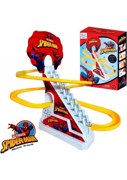 Dön Dolaş Müzikli Işıklı 3 Örümcek Adamlı Oyuncak Seti Merdivenden Kayan Spider Man