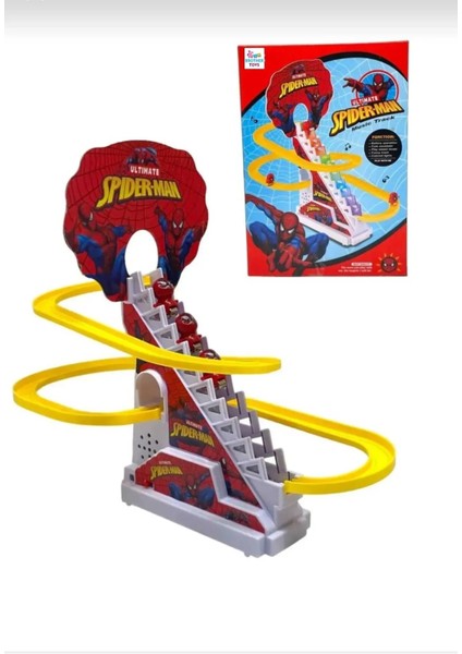 Dön Dolaş Müzikli Işıklı 3 Örümcek Adamlı Oyuncak Seti Merdivenden Kayan Spider Man fiyatları