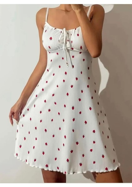 Çilek Baskılı Askılı Pijama Gecelik+Tanga fiyatları