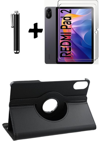 Xiaomi Redmi Pad 2 11 Inç 2025 360° Dönebilen Standlı Tablet Kılıfı Ekran Koruyucu ve Kalem Seti