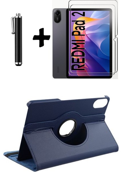 Xiaomi Redmi Pad 2 11 Inç 2025 360° Dönebilen Standlı Tablet Kılıfı Ekran Koruyucu ve Kalem Seti