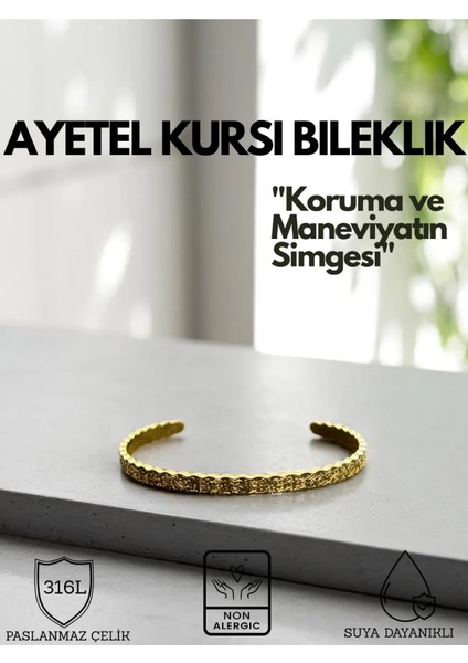 Ayetel Kürsi Yazılı Bileklik Paslanmaz Çelik Ayarlanabilir Erkek/kadın Bileklik
