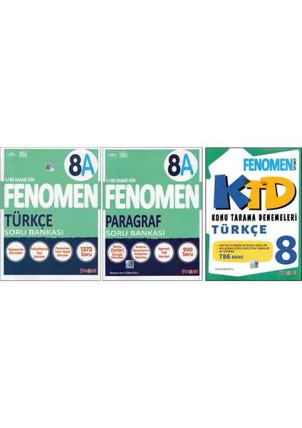 Fenomen 8. Sınıf 8A Türkçe+Paragraf+Türkçe Konu Tarama D. (3 Kitap)