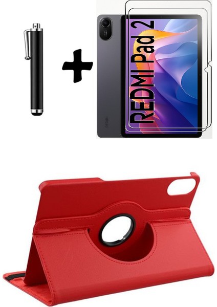 Xiaomi Redmi Pad 2 11 Inç 2025 360° Dönebilen Standlı Tablet Kılıfı Ekran Koruyucu ve Kalem Seti