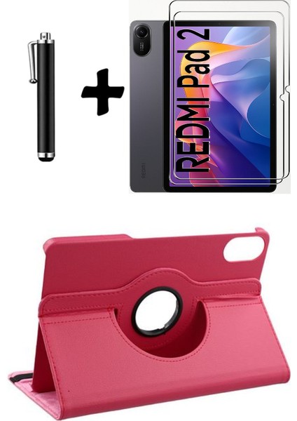 Xiaomi Redmi Pad 2 11 Inç 2025 360° Dönebilen Standlı Tablet Kılıfı Ekran Koruyucu ve Kalem Seti