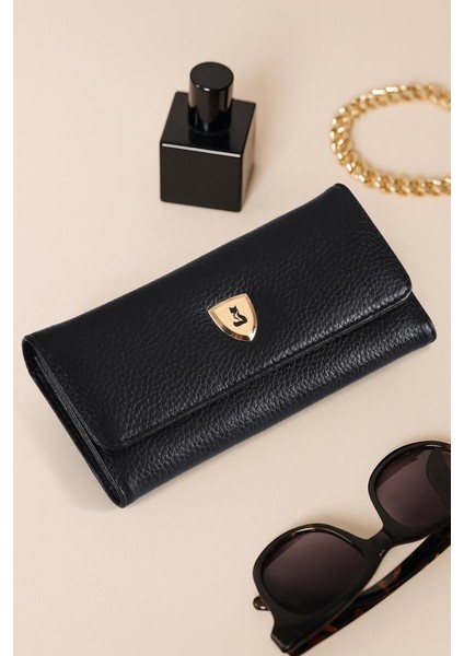 Alya Hakiki Deri Gold Detaylı Kadın Kartlık ve Cüzdan