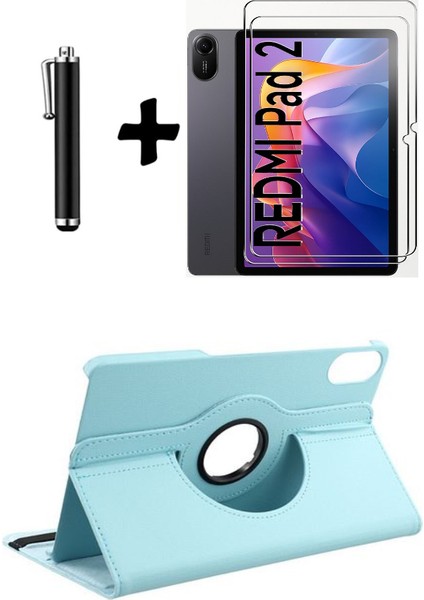 Xiaomi Redmi Pad 2 11 Inç 2025 360° Dönebilen Standlı Tablet Kılıfı Ekran Koruyucu ve Kalem Seti