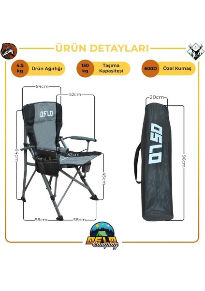 Lüks 3'lü Kamp Sandalye Seti Gri modelleri