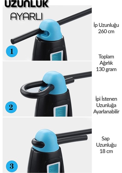 Atlama Ipi Uzunluk Ayarlanabilir Mekanik Sayaçlı Ayarlı Göstergeli Atlama Ipi Jump Rope Mavi 5006 fırsatları