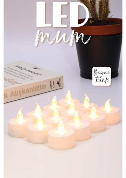 12 Adet LED Mum Tealight Mini Dumansız Pilli Alevli Dekoratif Yapay Mum Işıldak Beyaz 1036-2 fiyatları
