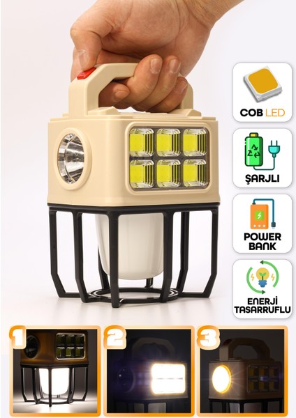 3 Modlu Şarjlı Kamp Lambası Solarlı 20 Watt LED Işık El Feneri Portatif Işıldak Gece Lamba PR9802B