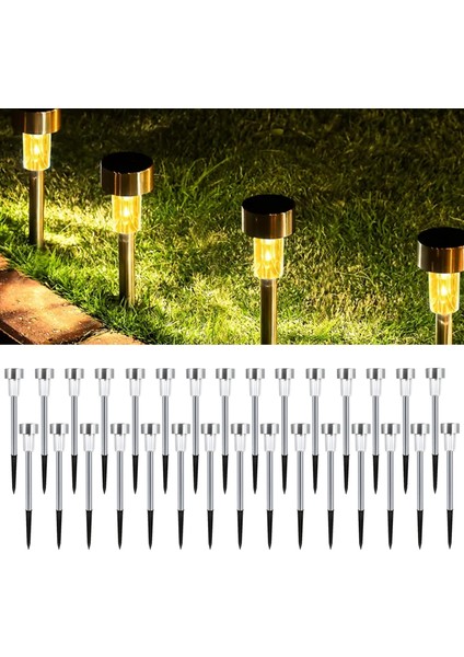 30'lu Solar Yer Aydınlatması - Güneş Enerjili LED Işık Plastik Saplama Dış Mekan Bahçe Yolu Lambası