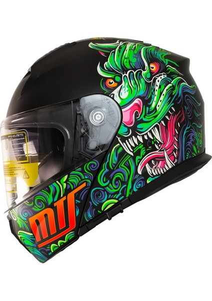Motosiklet Çene Açılır Kask Güneş Vizörlü Ece 22.06 Sertifikalı New Motor Kaskı V2 Dragon
