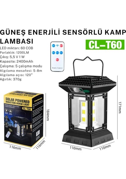 Uzaktan Kumandalı Cl-T60 Solar Led Lamba - 2400mah Pil Kapasiteli, Kamp Lambası