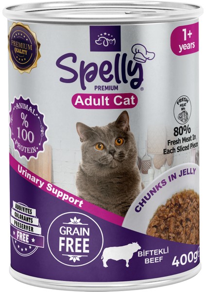 12 Adet x Spelly Biftekli Yetişkin Kedi Maması Konserve (400GR)