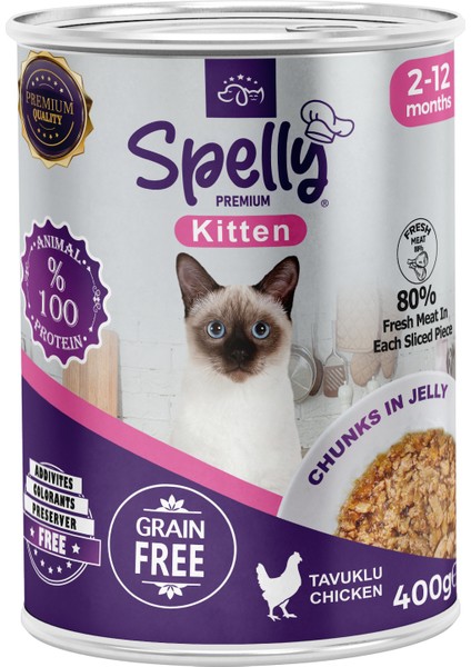 12 Adet x Spelly Tavuklu Yavru Kedi Maması Konserve 400 gr