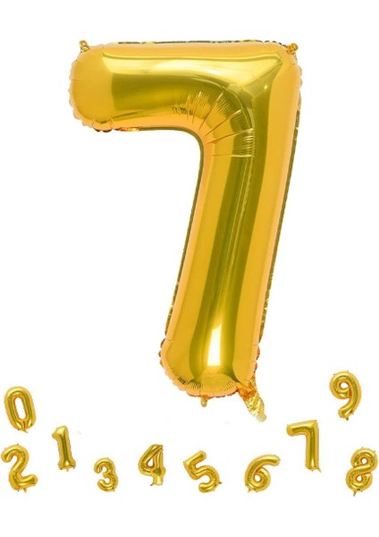 Rakam Folyo Balon 7 Altın Renk 80 cm - 32"