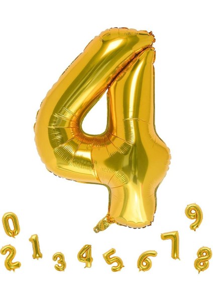 Rakam Folyo Balon 4 Altın Renk 80 cm - 32"