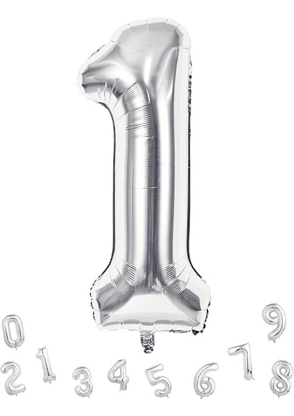 Rakam Folyo Balon 1 Gümüş Renk 100 cm - 40"