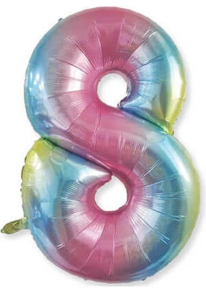 Rakam Folyo Balon 8 Gökkuşağı Renk 86 cm - 34”