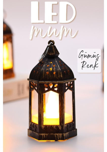 LED Mum Retro Sokak Lambası Tip Dumansız Pilli Alevli Dekoratif Yapay Mum Işıldak Bakır 1036-5 fiyatları