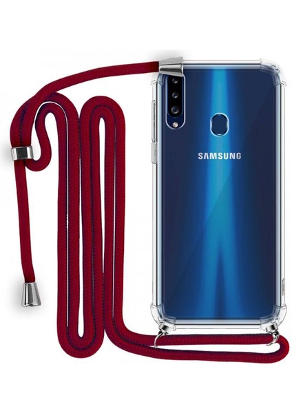 Samsung Galaxy A20S Boyun Askılı Şeffaf Tank Kılıf